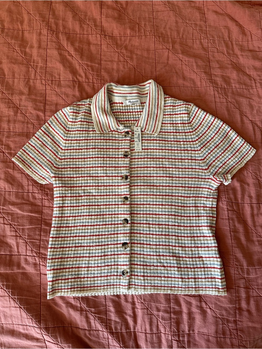 Large Madewell Barbrook Button-Front Sweater Polo in Stripe